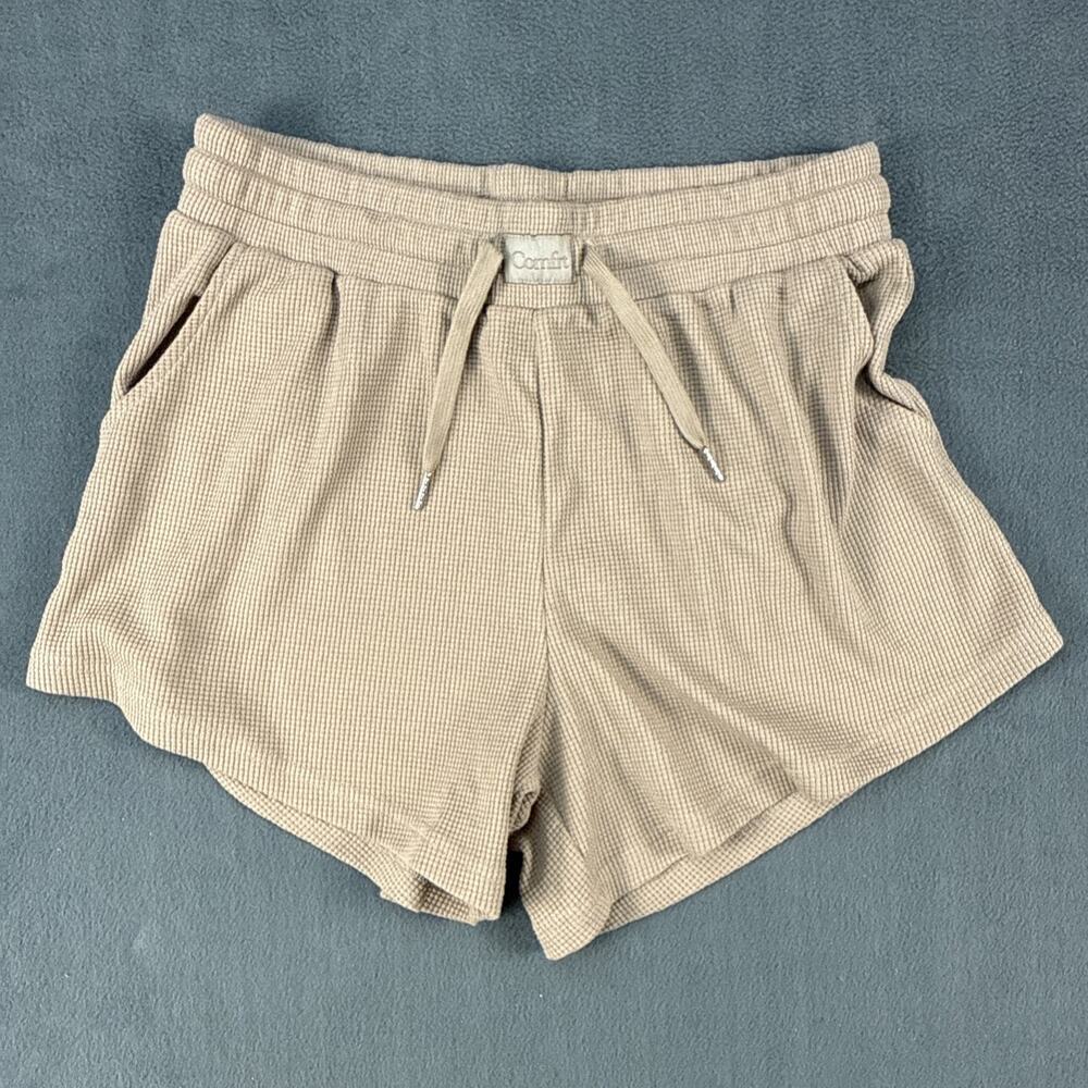 Comfrt Unisex Waffle Knit Cotton Blend Lounge Shorts Truffle Size Large